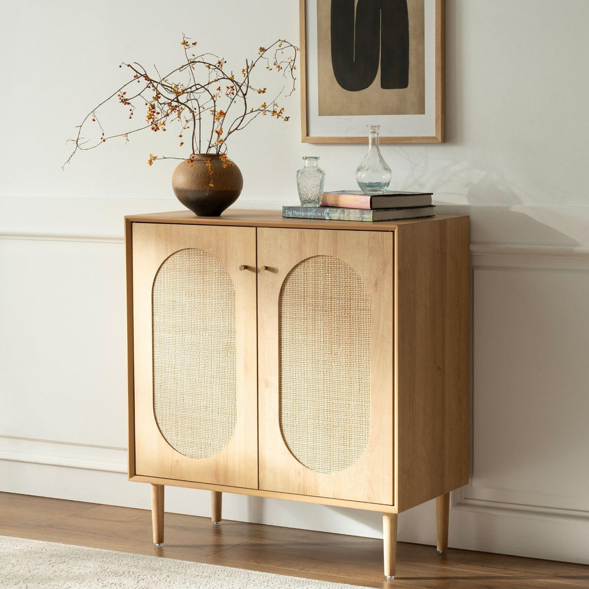 Boho Rattan Sideboard Cabinet with Adjustable Shelves