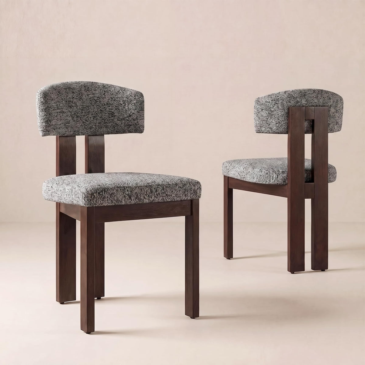 COLAMY Set of 4 Upholstered Dining Chairs, Beige & Walnut