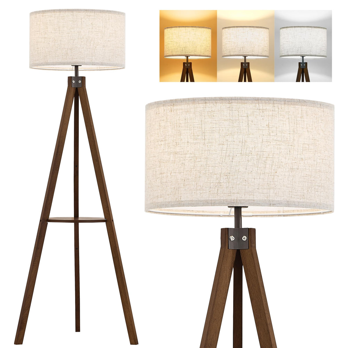ELYONA Tripod Floor Lamp with Built-In Side Table
