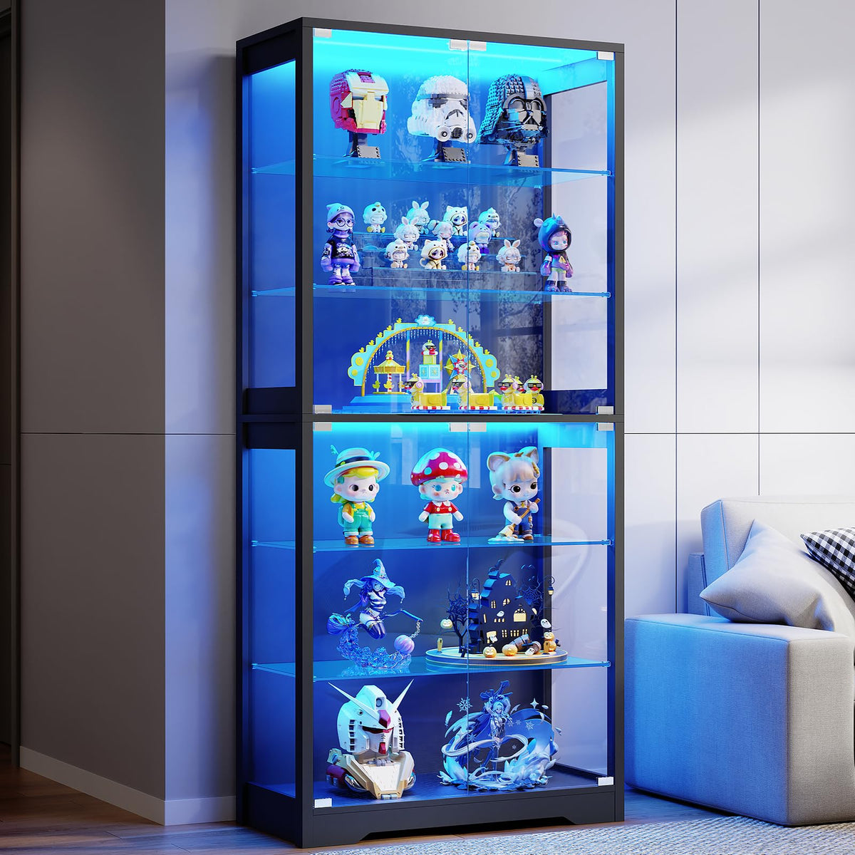 BROTTAR Glass-Door Display Cabinet with Storage Shelves
