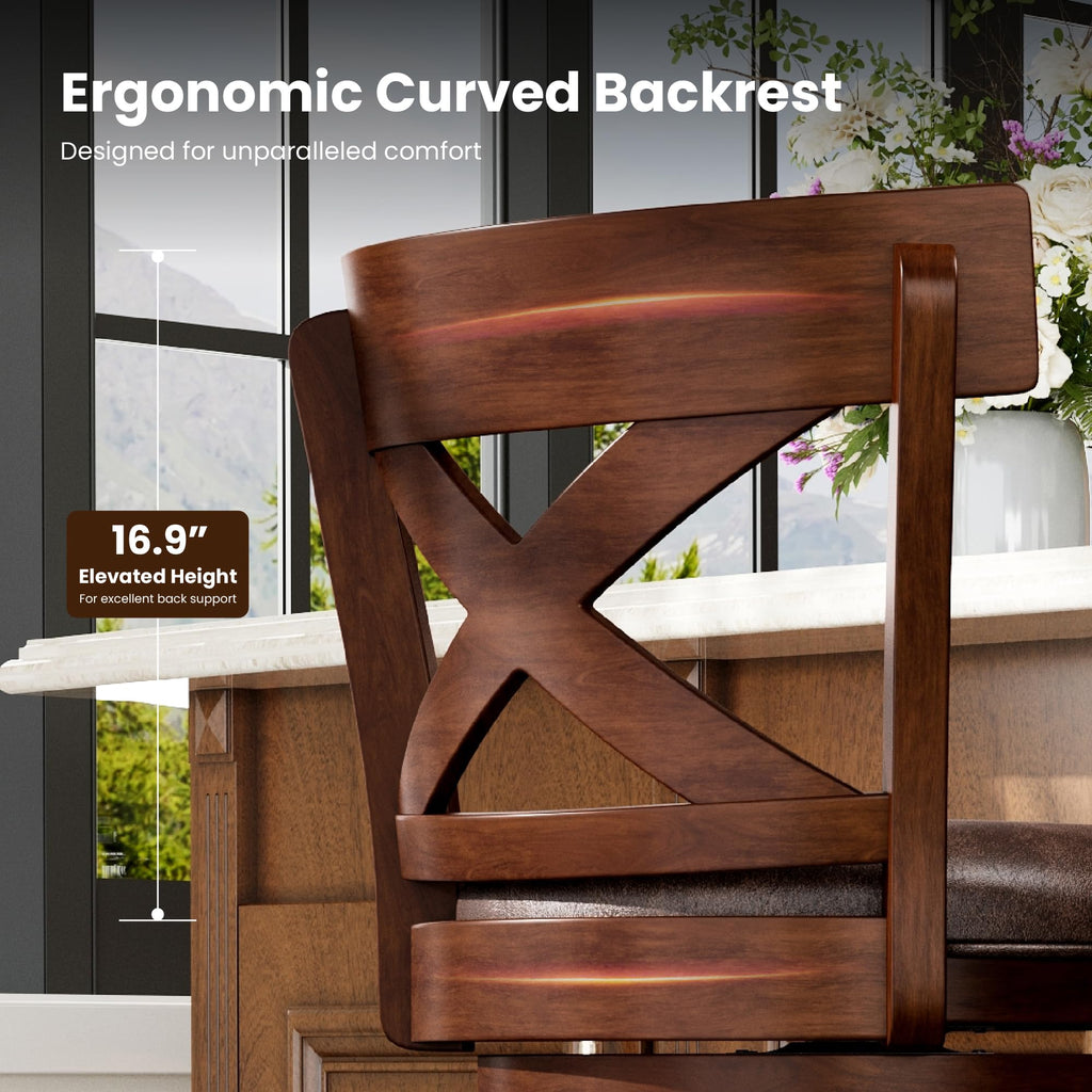 PHI VILLA Swivel Counter-Height Faux Leather Bar Stools