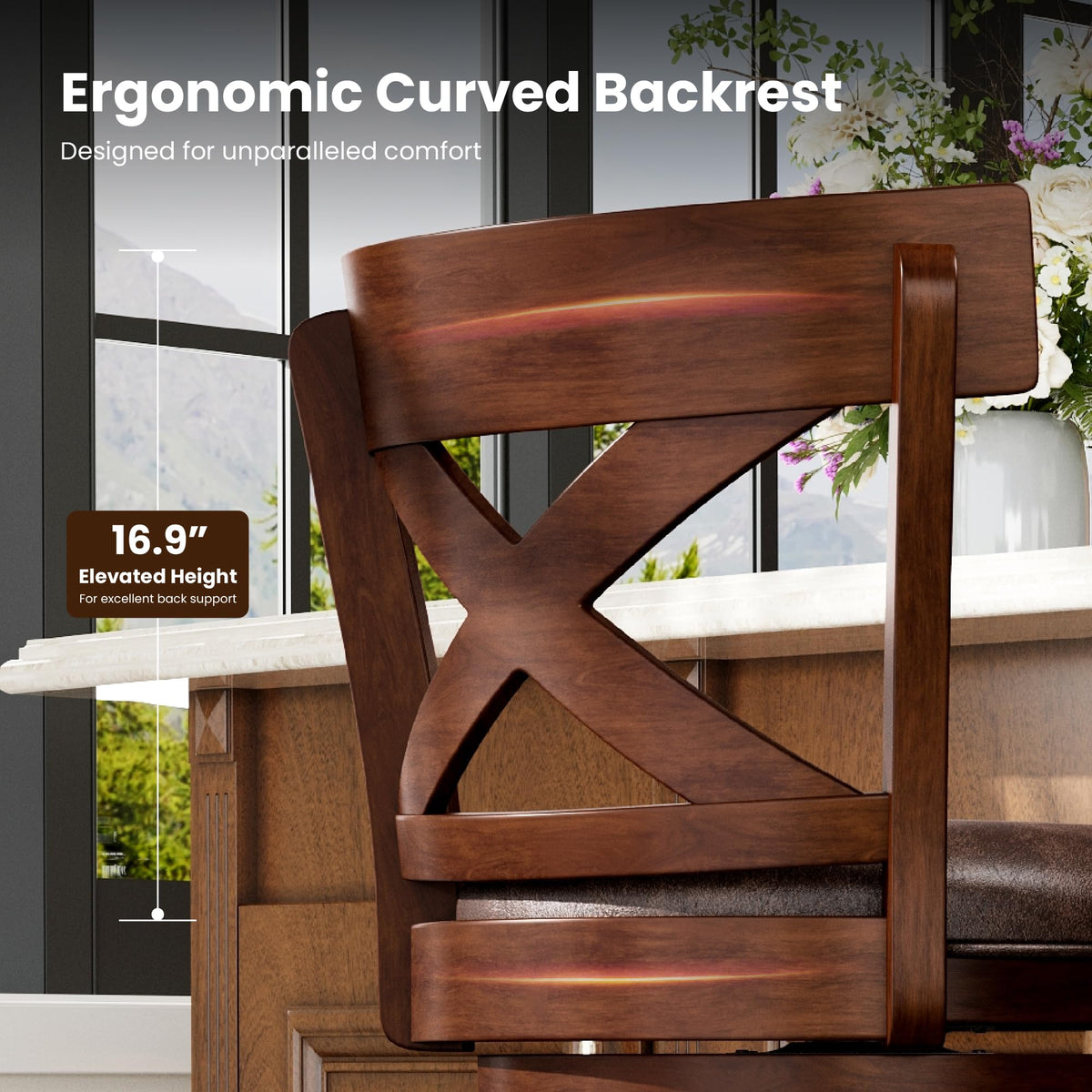 PHI VILLA Swivel Counter-Height Faux Leather Bar Stools
