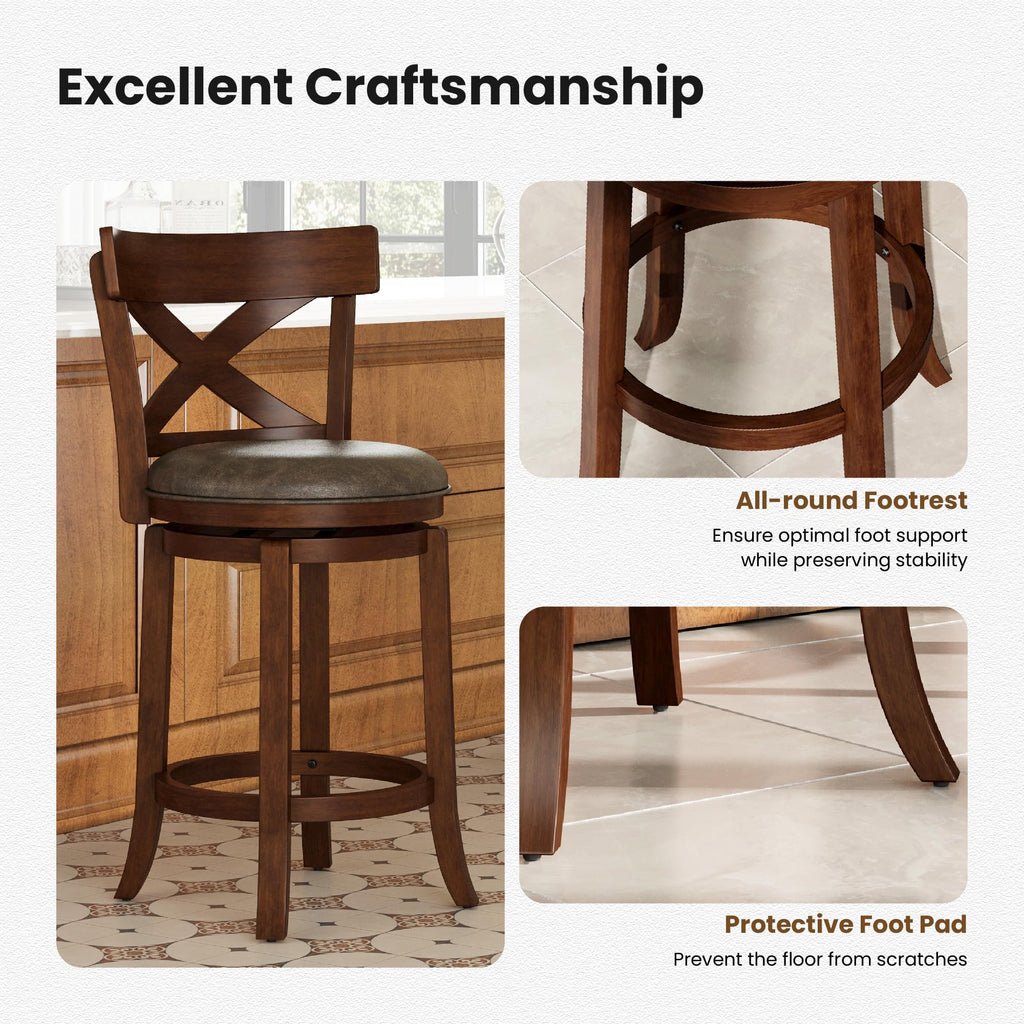 PHI VILLA Swivel Counter-Height Faux Leather Bar Stools