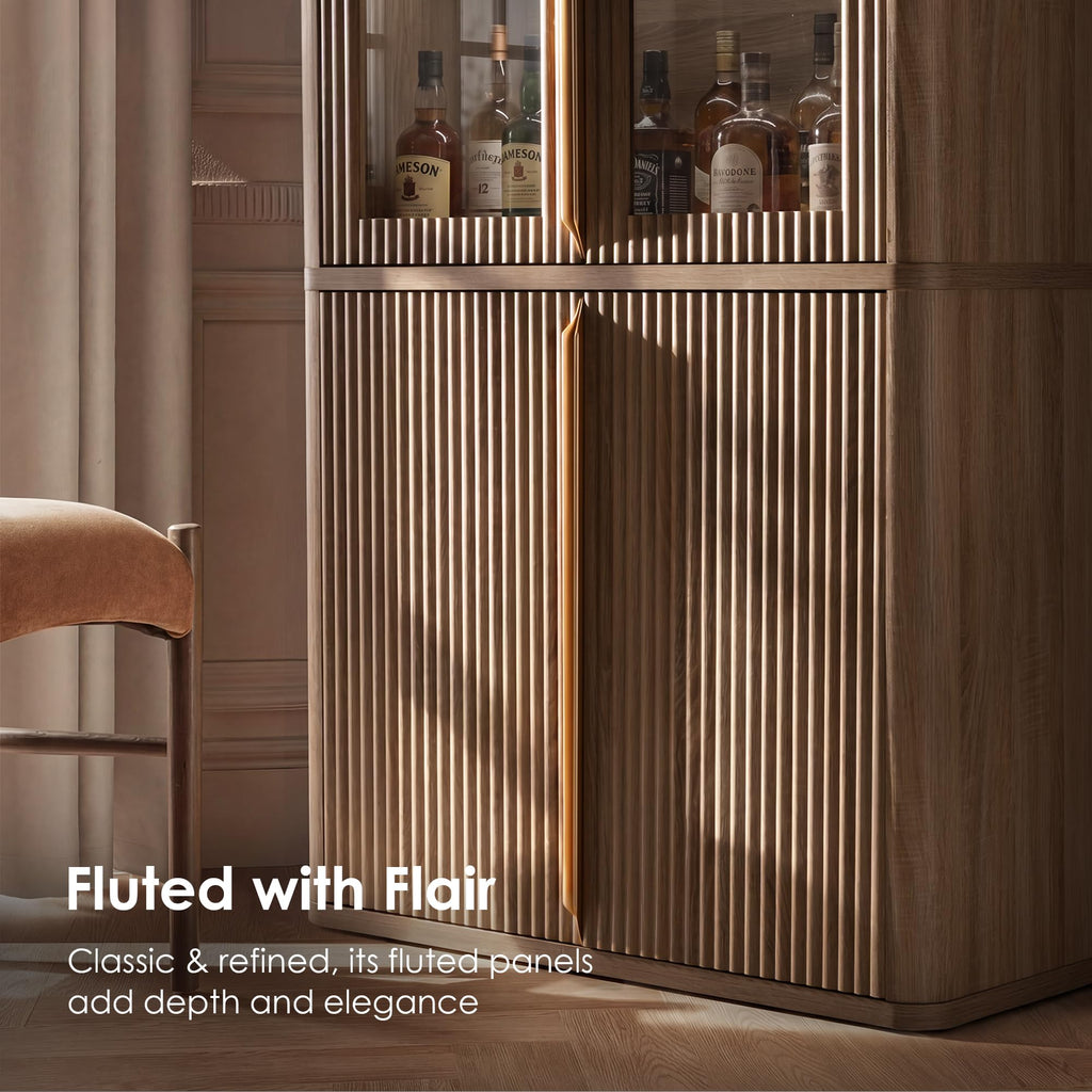 77-Inch Fluted Storage Cabinet with Glass Doors