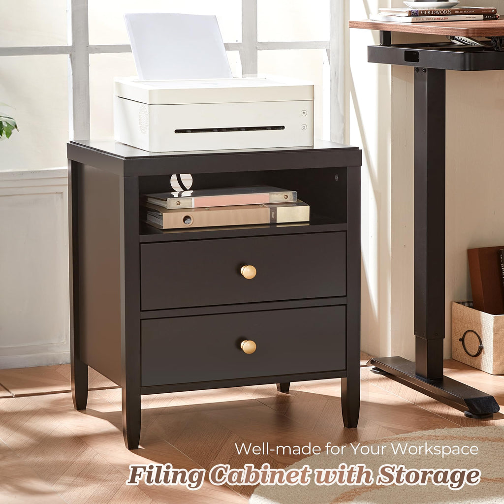 Modern Nightstand with Charging Station, 2 Drawers & Storage
