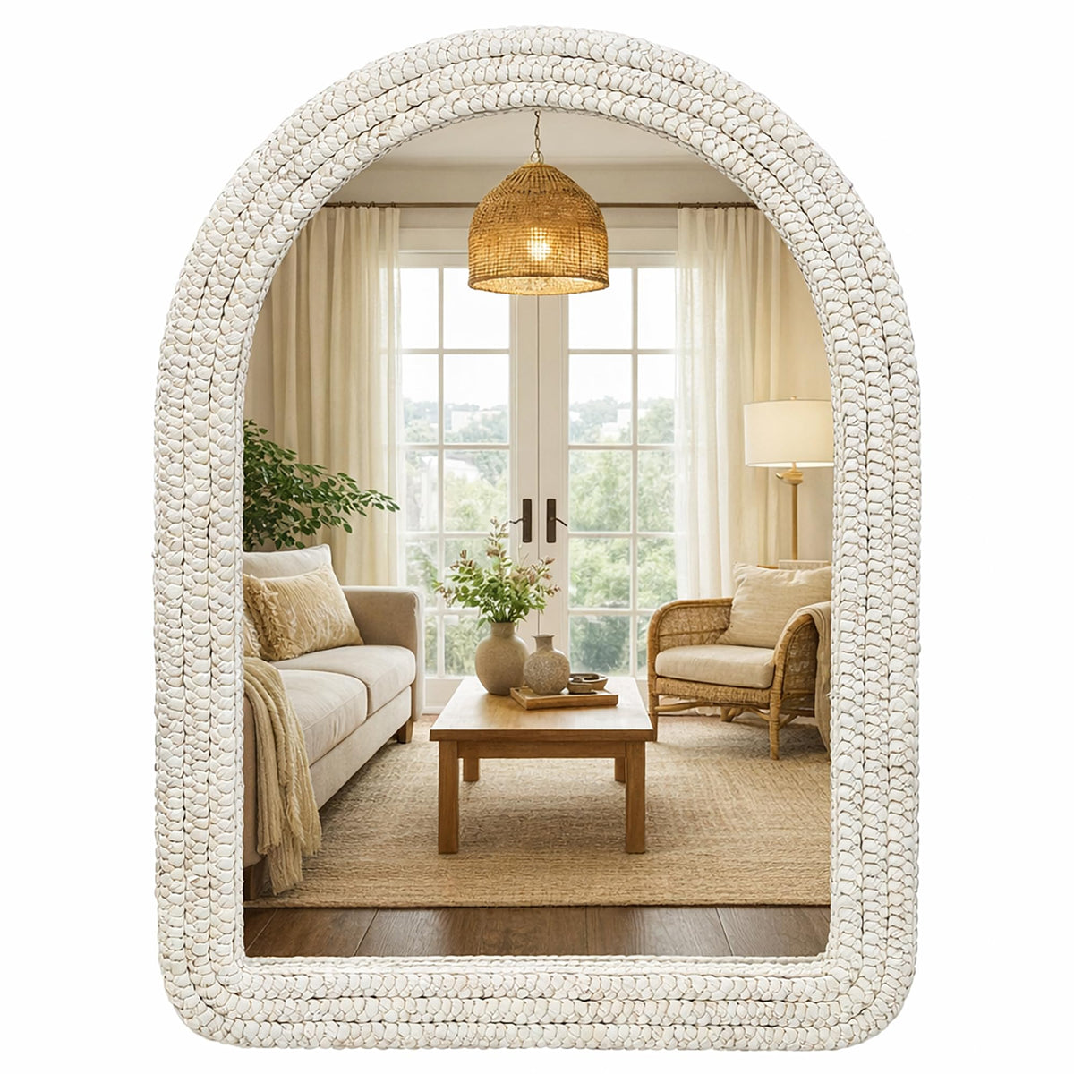 CAVINHOME Handwoven Corn Husk Decorative Wall Mirror