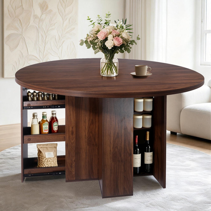 Monssuavt 47-Inch Round Dining Table with Storage for 4-6