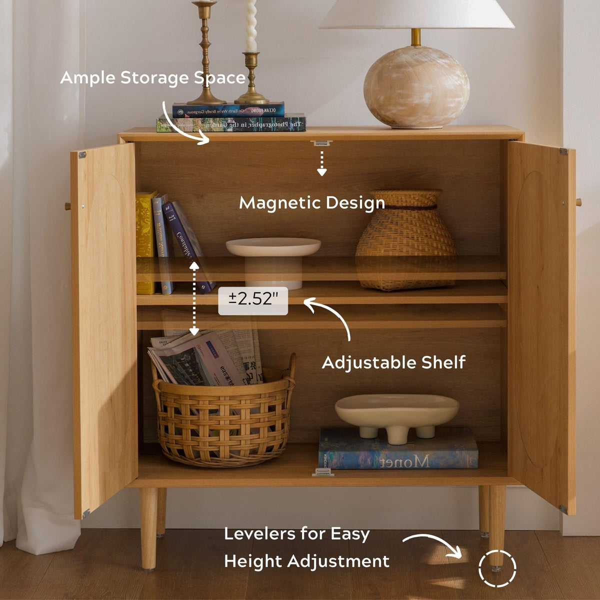 Boho Rattan Sideboard Cabinet with Adjustable Shelves