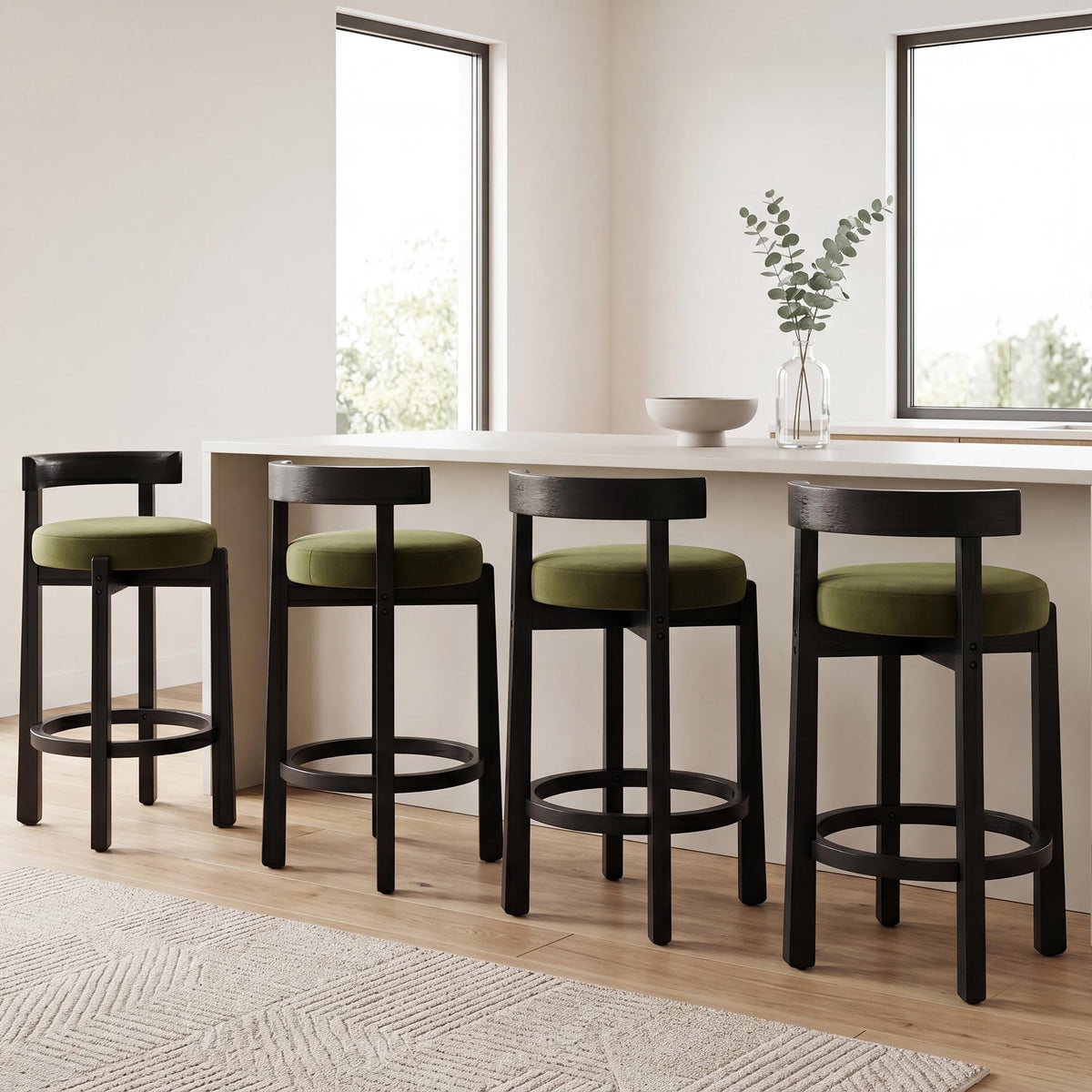 LukeAlon Rustic Modern Round Wood-Leg Low-Back Stool 5733