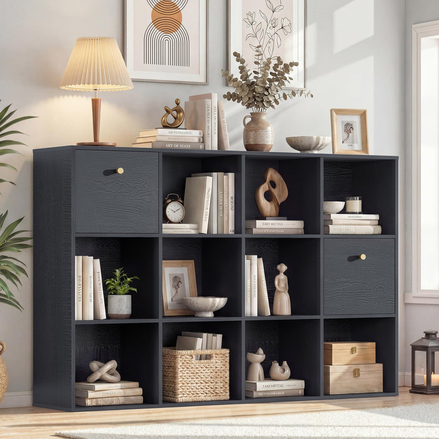 Wood Cube Storage Bookcase with Fabric Drawers & Bins