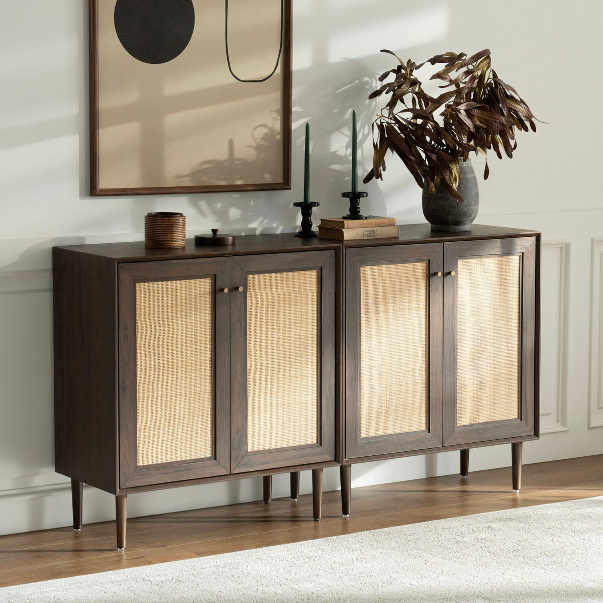 Boho Rattan Sideboard Cabinet with Adjustable Shelves