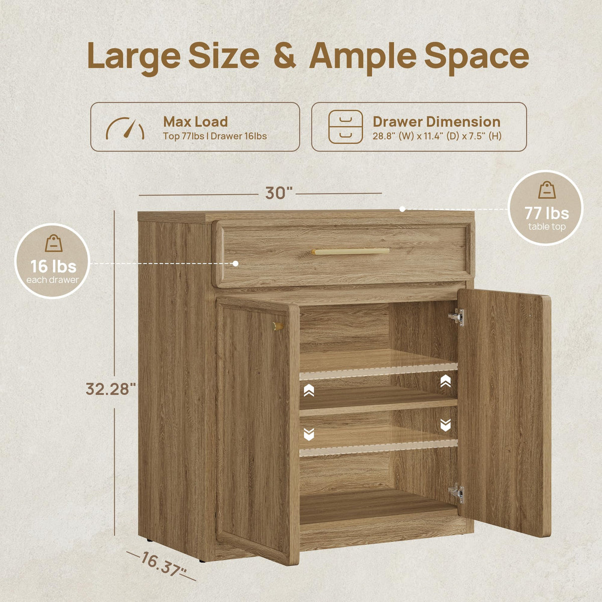 SICOTAS Modern Buffet Sideboard Cabinet with Doors & Shelves