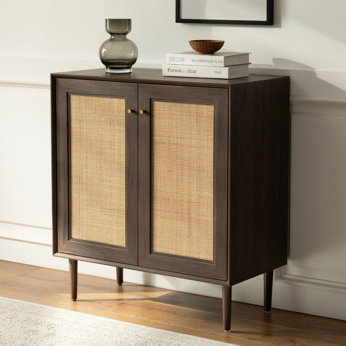 Boho Rattan Sideboard Cabinet with Adjustable Shelves