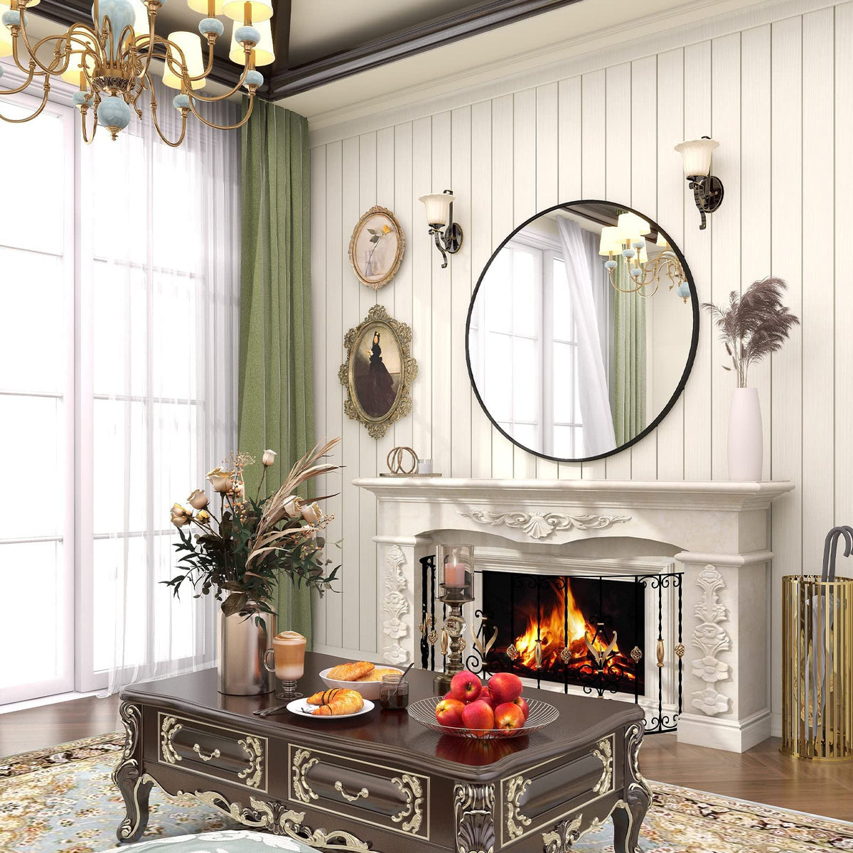BEAUTYPEAK Round Metal Frame Decorative Wall Mirror