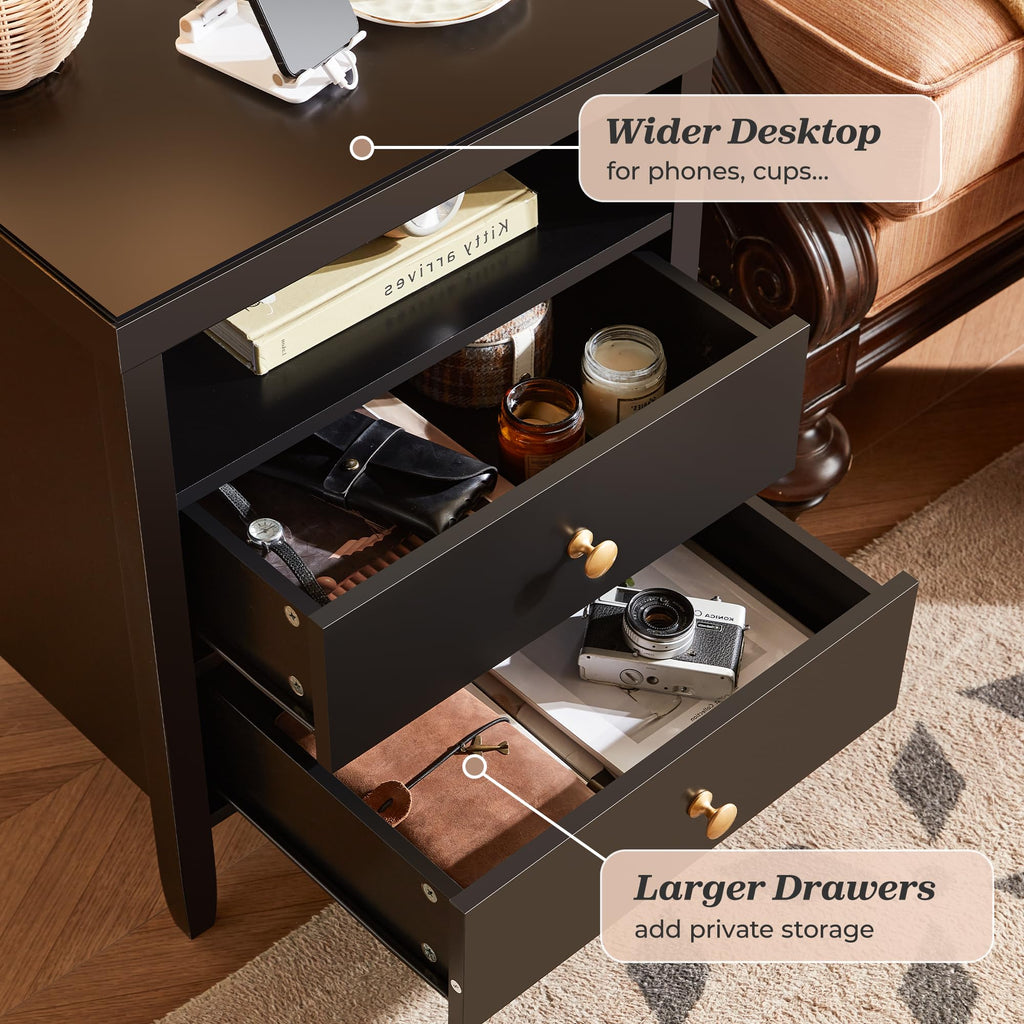 Modern Nightstand with Charging Station, 2 Drawers & Storage