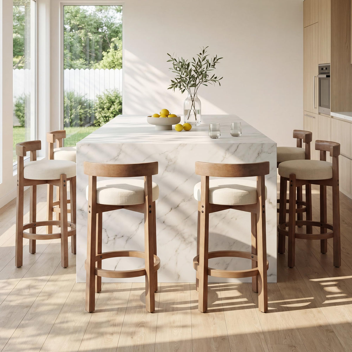 LukeAlon Rustic Modern Round Wood-Leg Low-Back Stool 5733