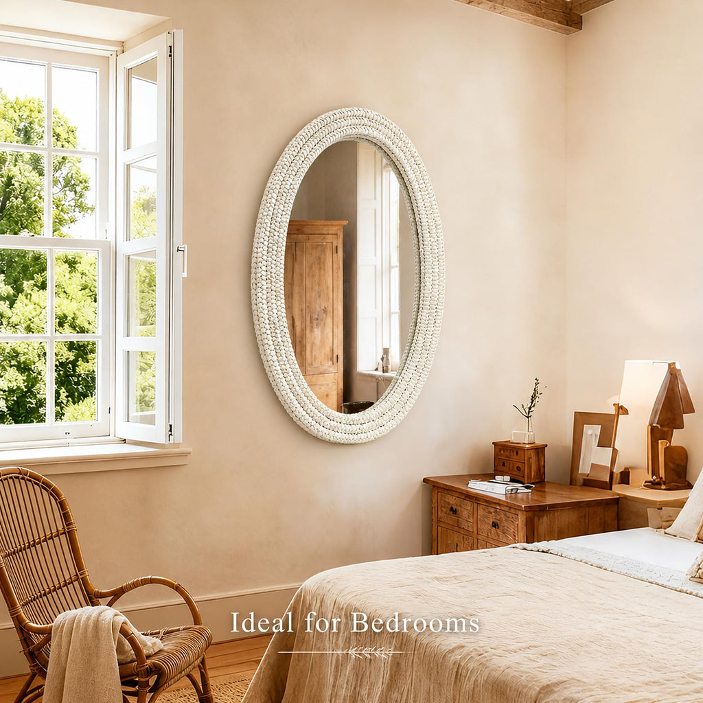 CAVINHOME Handwoven Corn Husk Decorative Wall Mirror