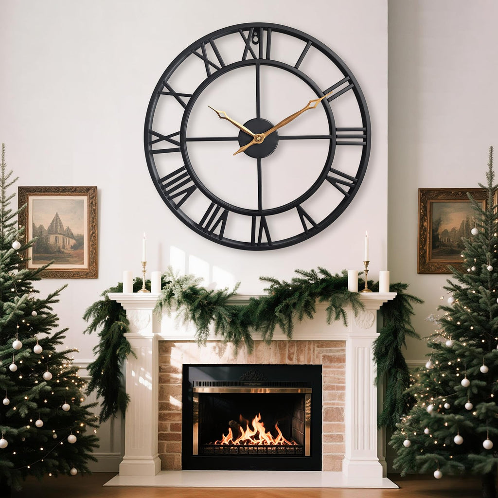 BBALOVEDRE Large Roman Numeral Decorative Metal Wall Clock