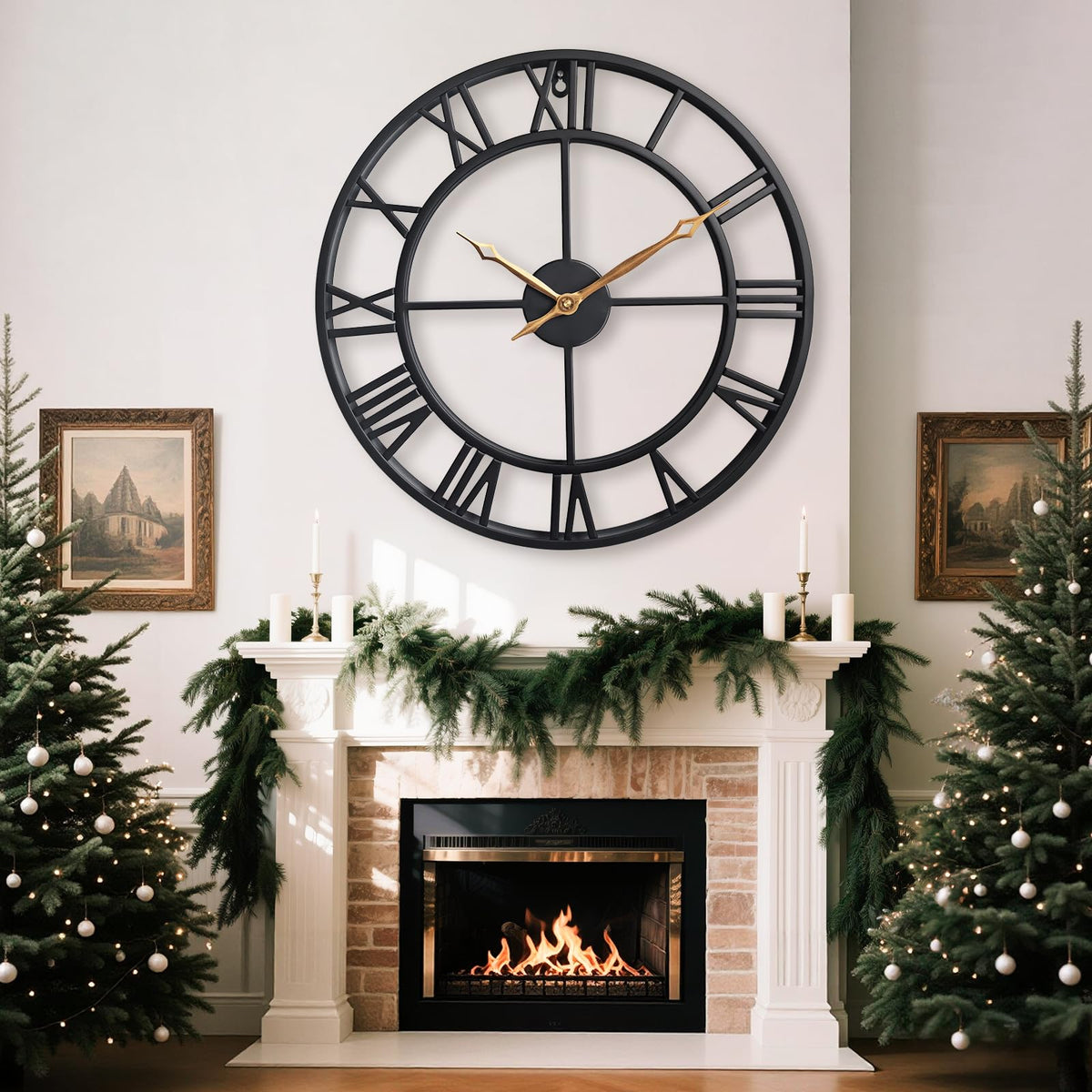 BBALOVEDRE Large Roman Numeral Decorative Metal Wall Clock