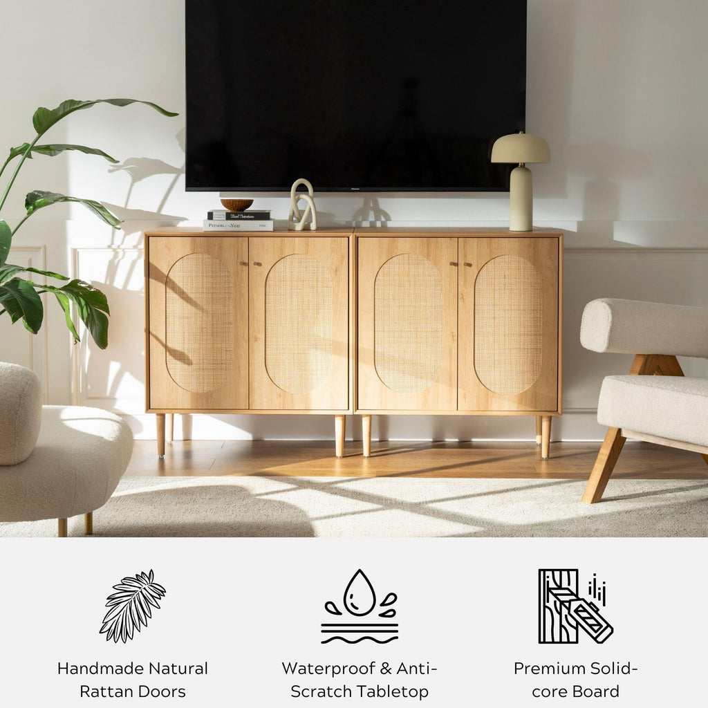 Boho Rattan Sideboard Cabinet with Adjustable Shelves