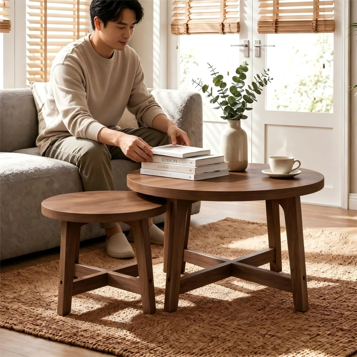 SHAOMABA Round Nesting Coffee Table Set of 2, Wood
