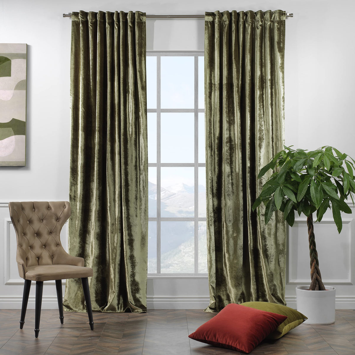 CASANEMA Extra-Long Velvet Thermal Blackout Curtain Panel