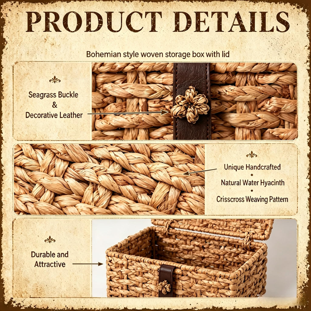 2-Piece Woven Water Hyacinth Storage Boxes with Lids