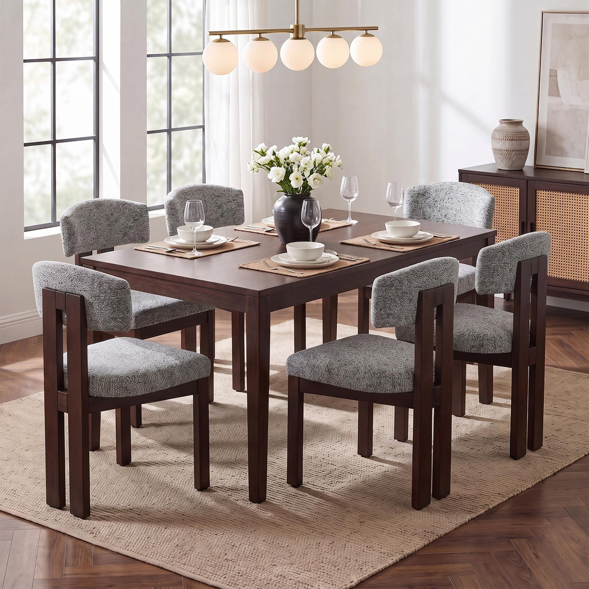 COLAMY Set of 4 Upholstered Dining Chairs, Beige & Walnut