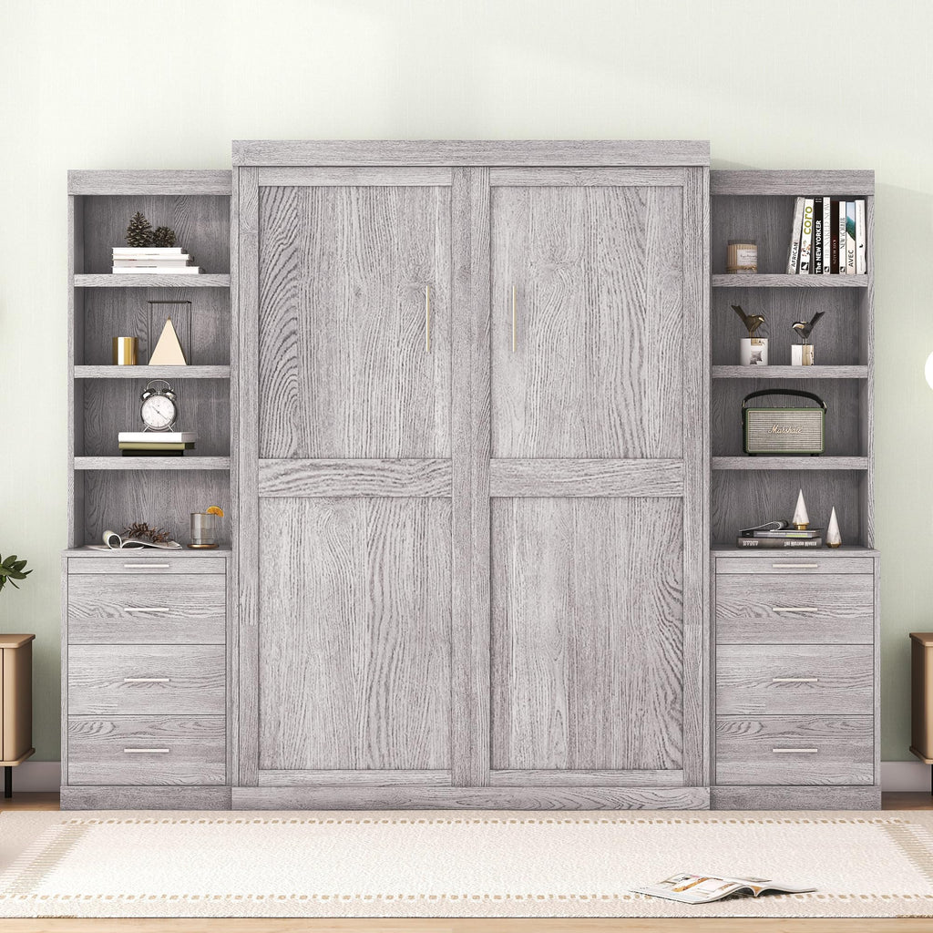 Full-Size Gray Storage Bed with Shelves & Drawers