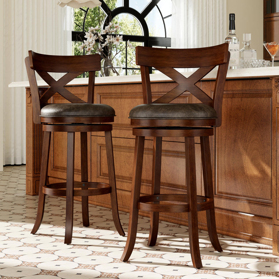 PHI VILLA Swivel Counter-Height Faux Leather Bar Stools