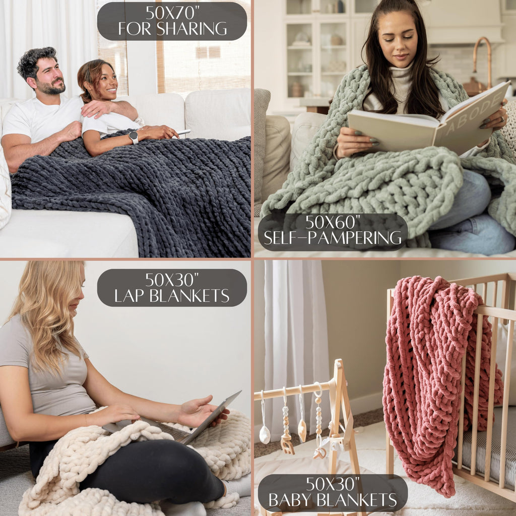 SAMIAH LUXE Chunky Chenille Knit Throw Blanket