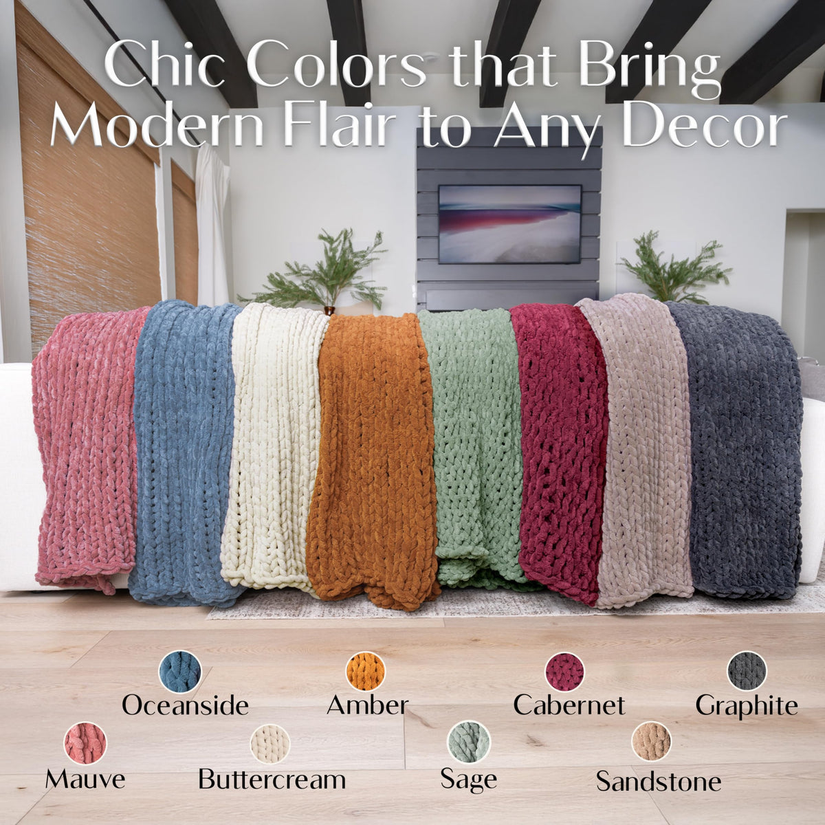 SAMIAH LUXE Chunky Chenille Knit Throw Blanket