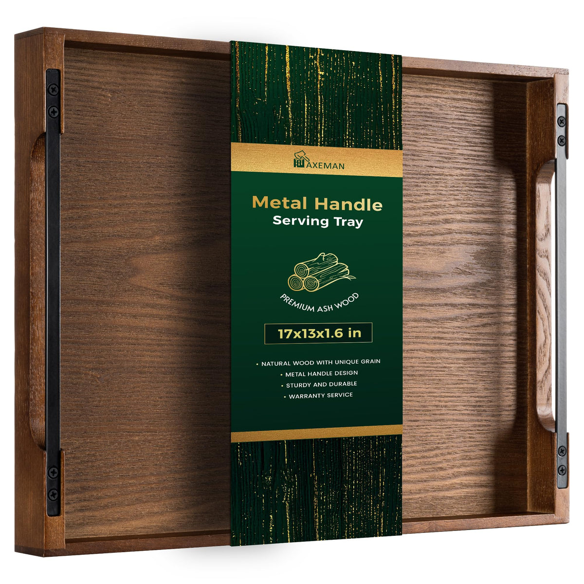 Axeman Ash Wood Serving Tray with Built-In Handles