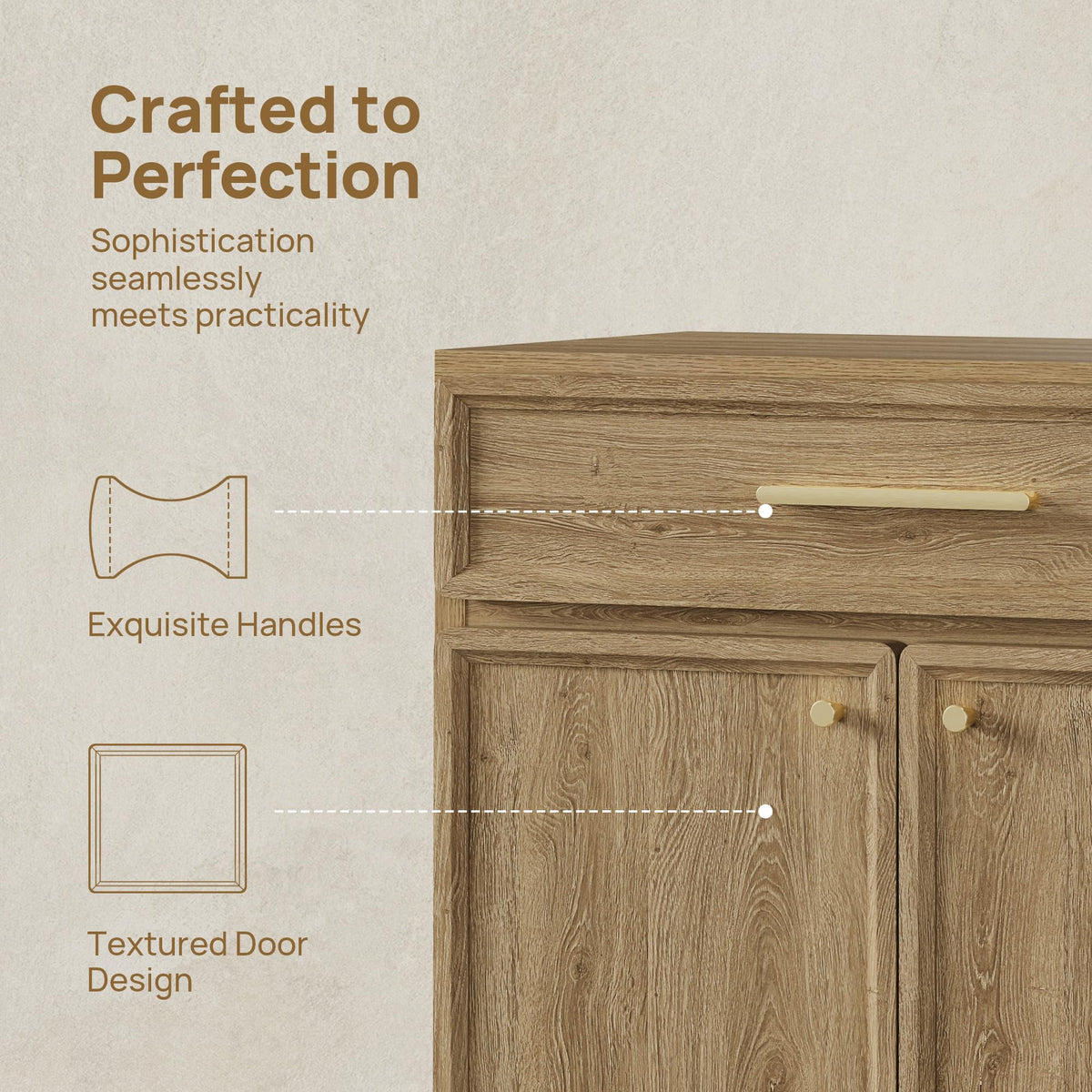 SICOTAS Modern Buffet Sideboard Cabinet with Doors & Shelves